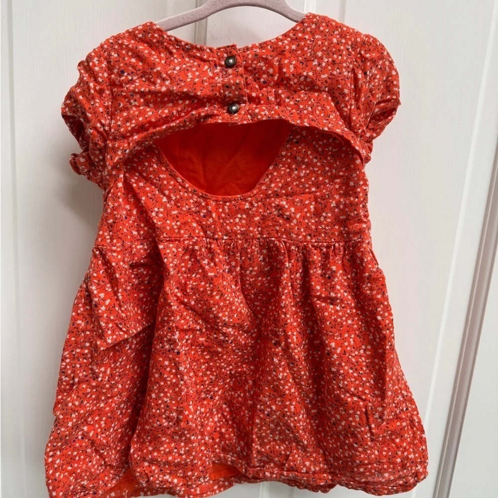 NWOT Old Navy 3T Girls Red/Orange & White Floral Short Sleeve Dress w Open Back